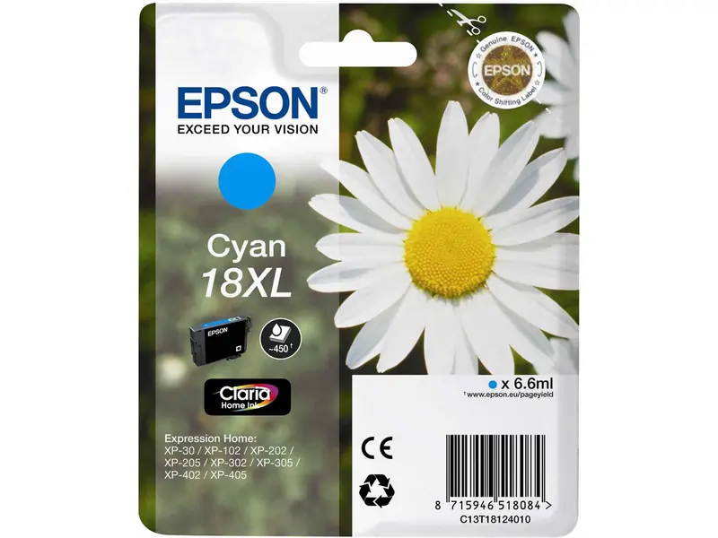 Epson 18XL (C13T18124012) Ink Cartridge Cyan High Capacity - Epson ink or toner cartridge