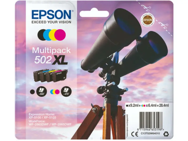 Epson 502XL (C13T02W64010) Ink Cartridge 4-color Multipack High Capacity - Epson ink or toner cartridge